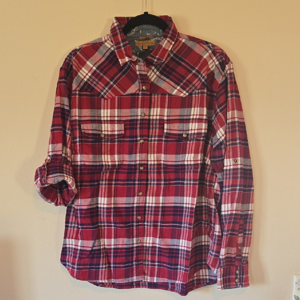 Woman's Maroon and Blue Plaid Shirt